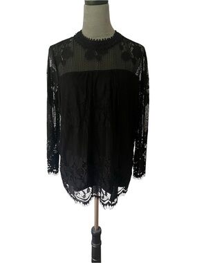 Soho Jeans Black Lace Long Sleeve High-Neck Blouse